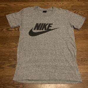 Vintage NIKE 80s Blue Tag Gray Swoosh Cotton Tri Blend T-Shirt Medium Small